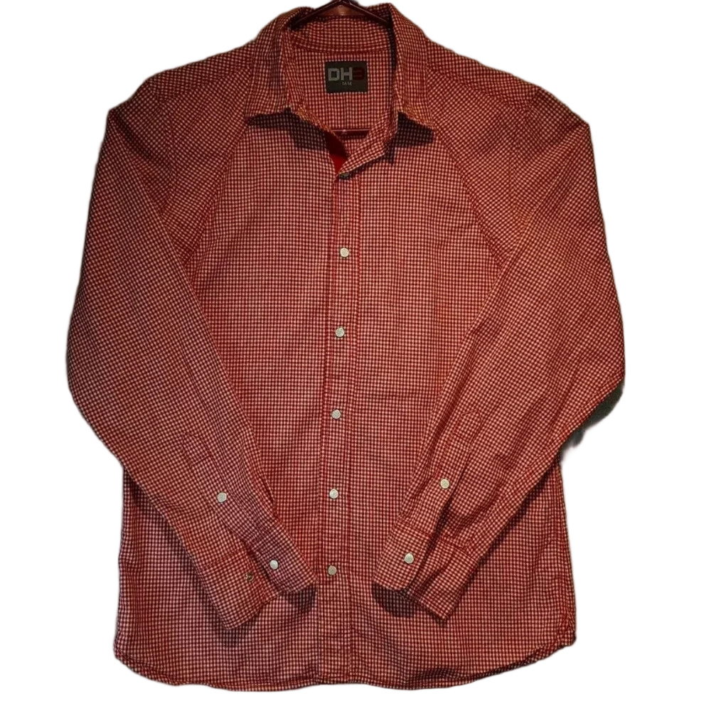 Men's DH3 Long Sleeve Red  & White Checkered Shirt Size Medium